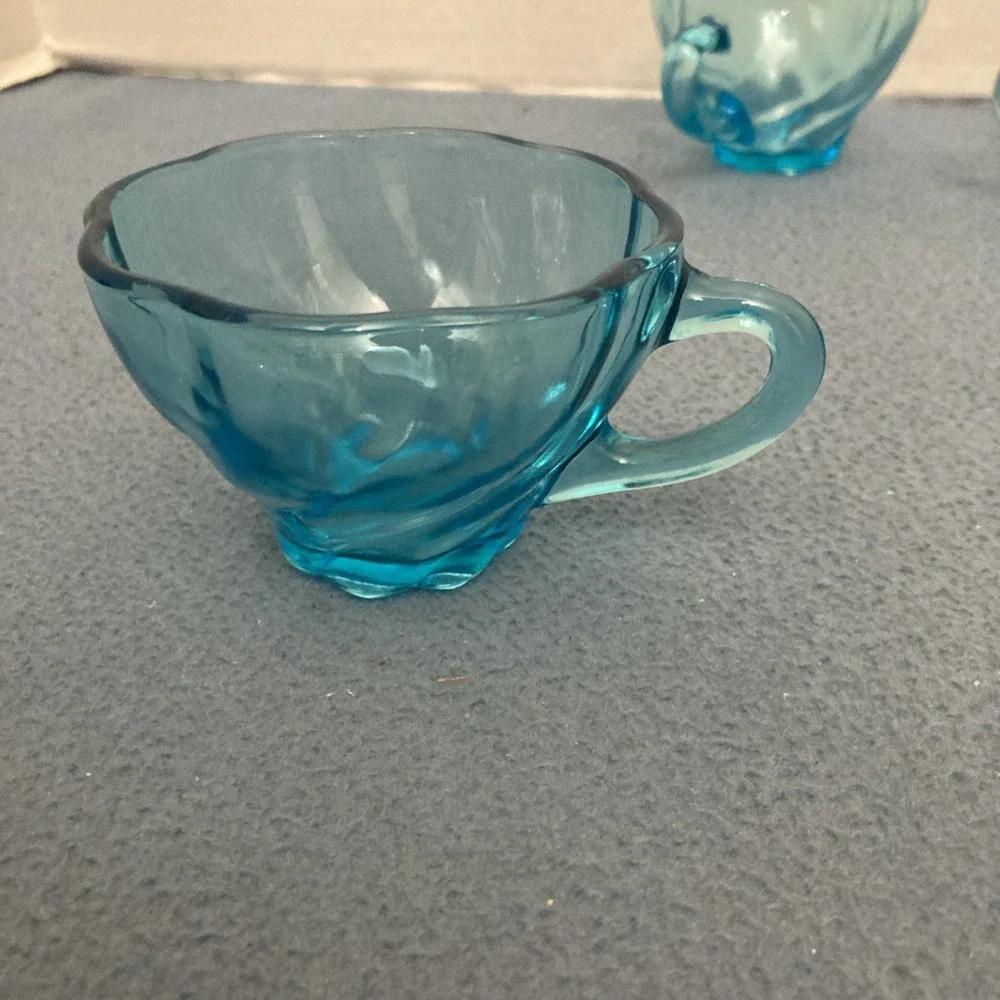 Hazel-Atlas‎ Capri Azure Blue Seashell Swirl Snack Cup - Set of 4